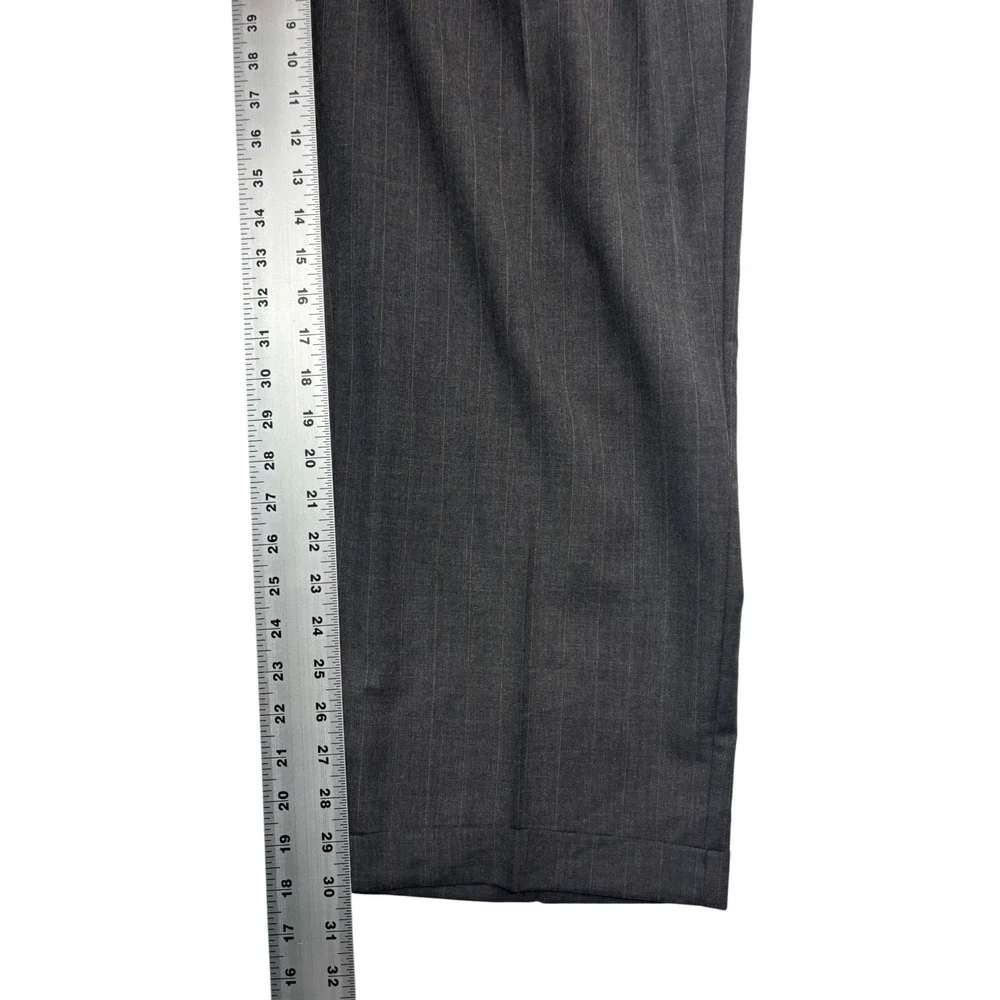 vtg 90s Charcoal Stripe 46R 40x30 Double Breasted 2pc Pant Suit Wool USA Pleated